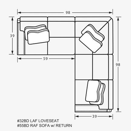 Layout B:  Two Piece Sectional 98" x 98"