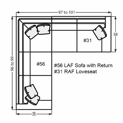 Layout N:  Two Piece Ssectional 96" x 97"  (Size varies due to arm selection)