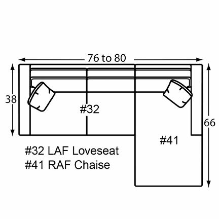 Layout A: Two Piece Sectional 76" x 66". (Size varies due to arm selection)