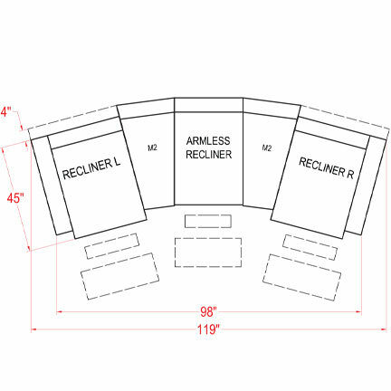 Layout A: Five Piece Reclining Sectional 119" Wide