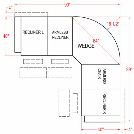 Layout A: Five Piece Reclining Sectional 99" x 99" (3 Recliners)