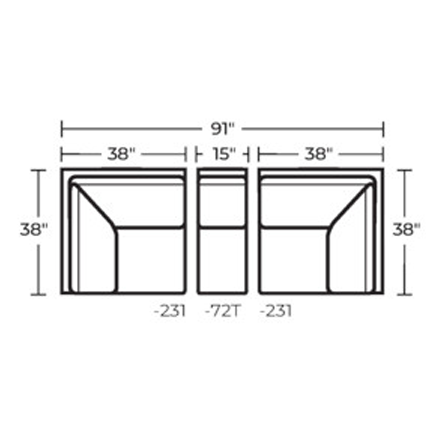 Layout A: Three Piece Sectional (91" Wide)
