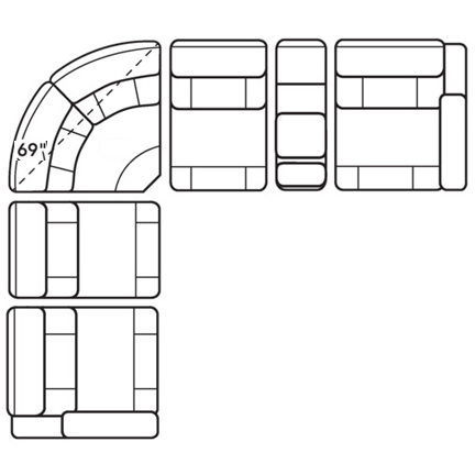 Layout B: Six Piece Reclining Sectional 111" x 124" (2 recliners)