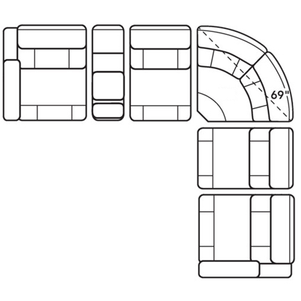 Layout A: Six Piece Reclining Sectional 124" x 111" (2 recliners)