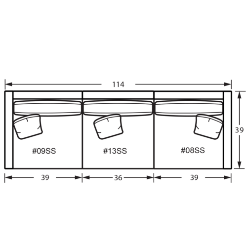 Layout A: Three Piece Sectional 114" wide