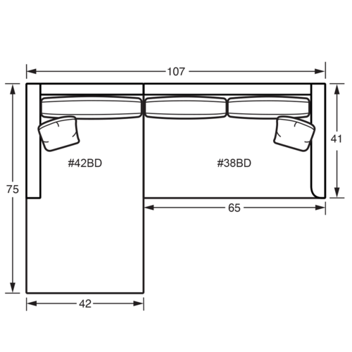 Layout A: Two Piece Sectional 75" x 107"