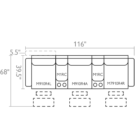 Layout B: Five Piece Sectional 116" wide (3 recliners)
