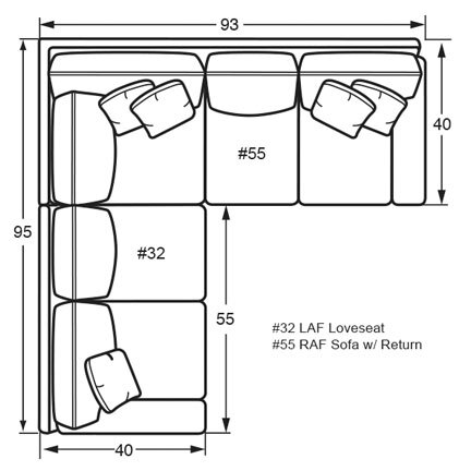 Layout A: Two Piece Sectional 95" x 93"