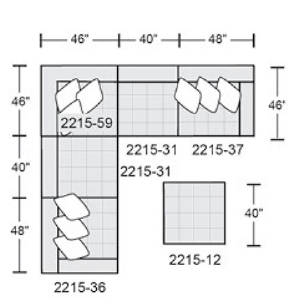 Layout E: Five Piece Sectional 134" x 134"