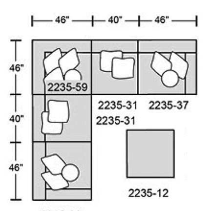 Layout E: Five Piece Sectional 132" x 132"