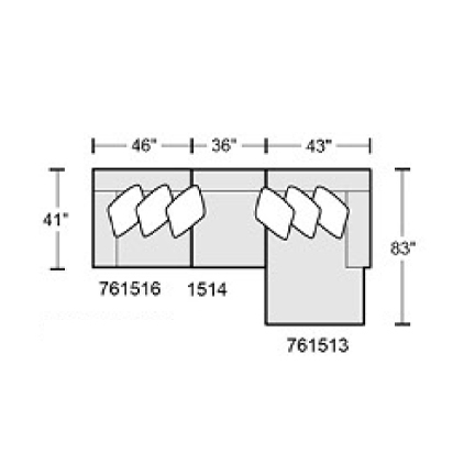Layout A: Three Piece Sectional 125" x 83"