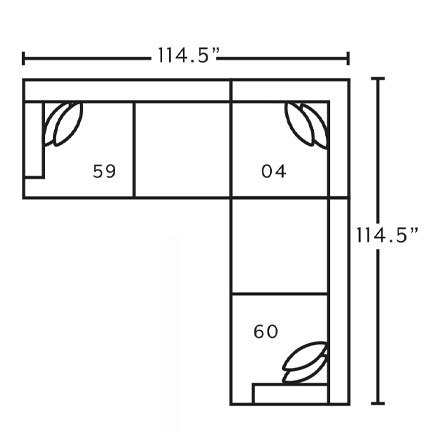 Layout F:  Three Piece Sectional 114.5" x 114.5"