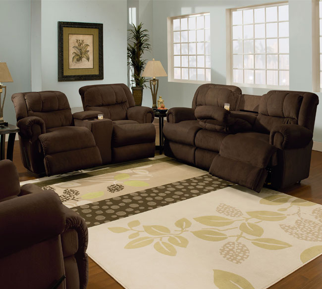 Evans Reclining Sofa w/ Fold Down Tray Table Sofas and Sectionals