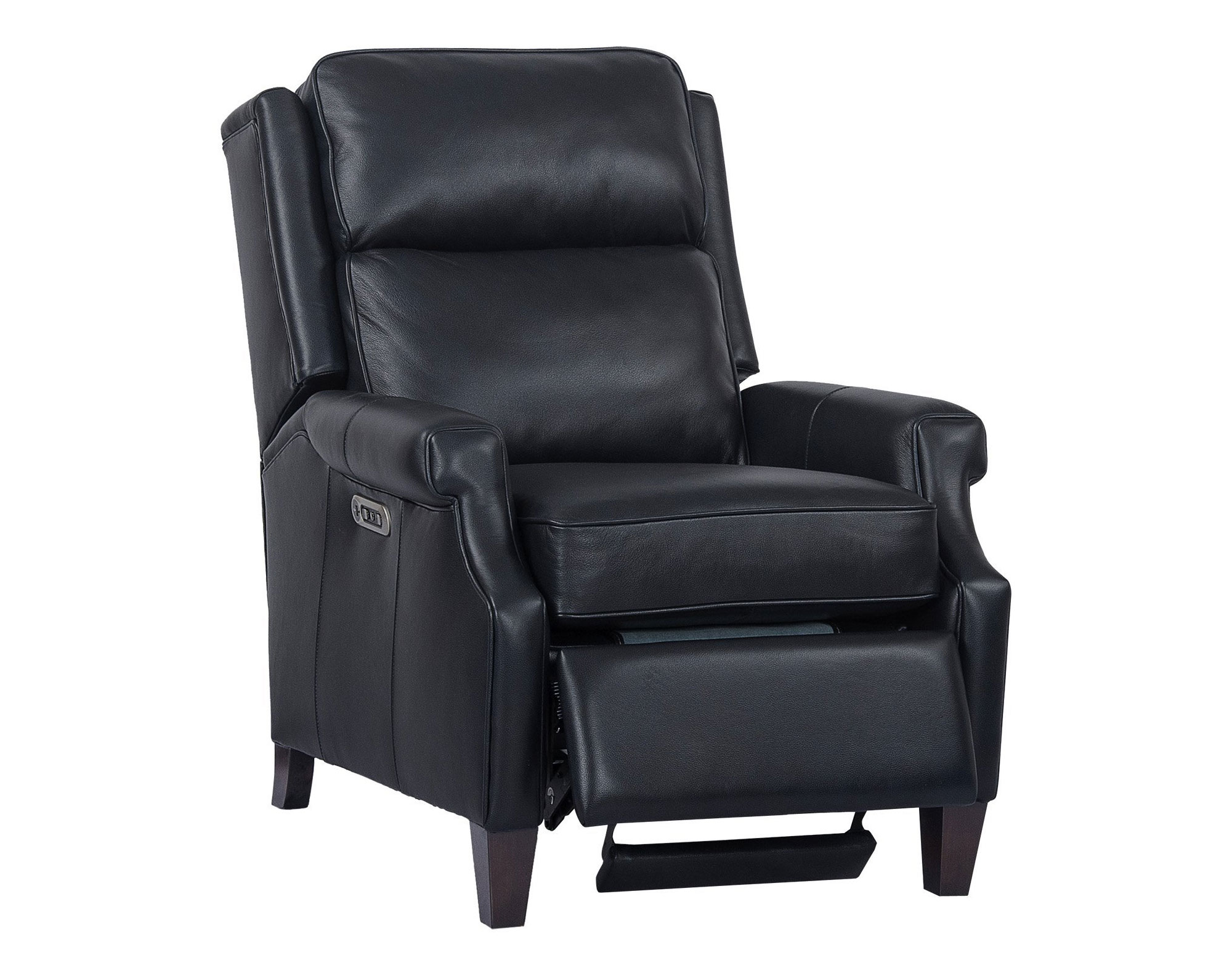 Dixon Navy Leather Pushback High Leg Recliner Sofas and Sectionals