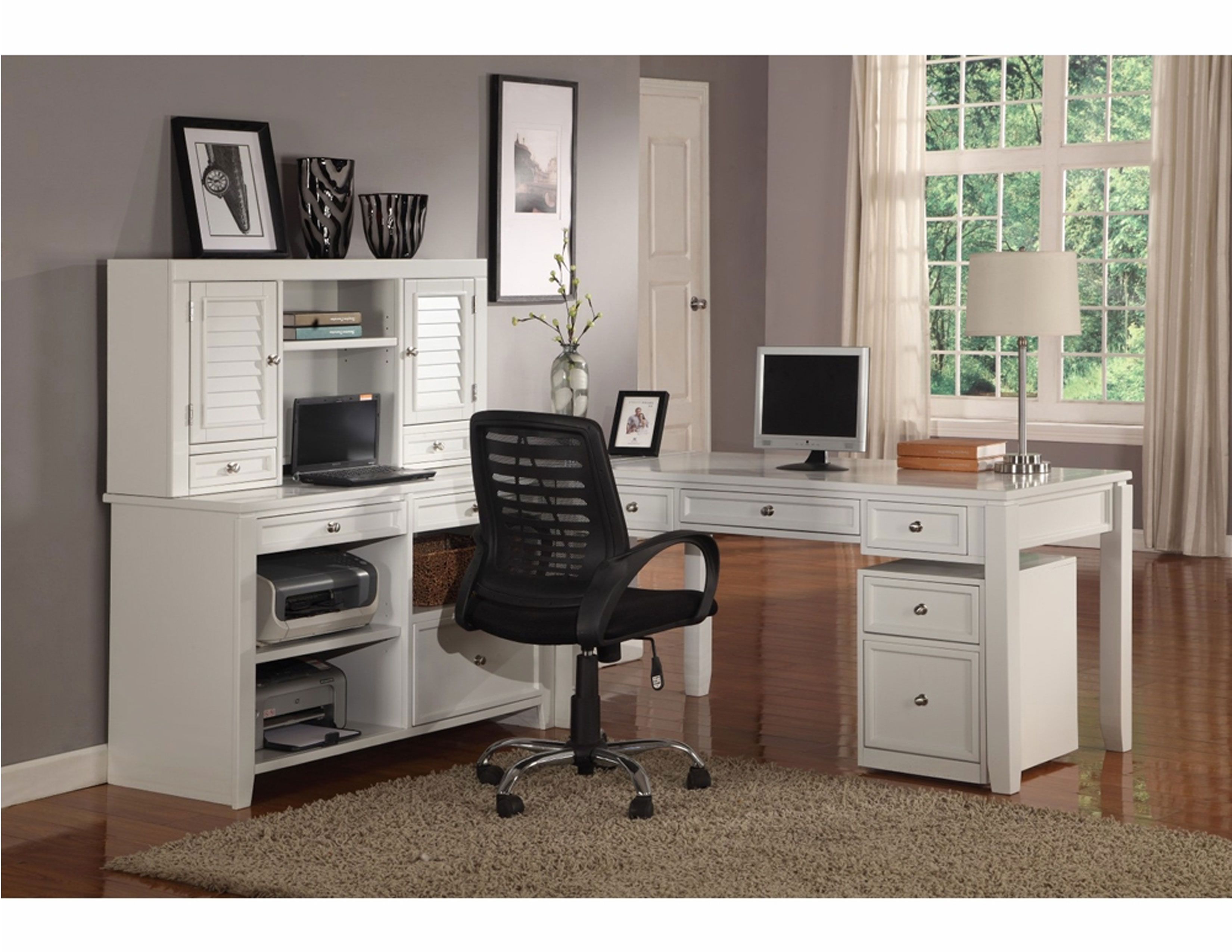 Boca 5 Pc L Shaped Desk And Credenza Sofas Sectionals Boca 5pc L Shaped Desk And Credenza Set In Cottage White