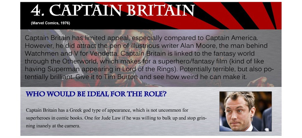 4. Captain Britain could be Played by Jude Law