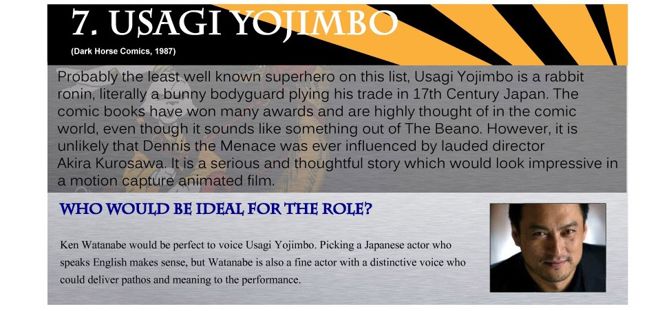 7. Usagi Yojimbo could be Voiced by Ken Watanabe